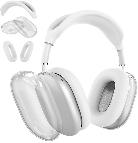 MyGadget Zubehör Set kompatibel mit Apple Airpods Max [3 in 1] - 1x Kopfband Abdeckung | 2X Ohrpolster jeweils für Innen & Außen - Silikon Hüllen in Weiß/Transparent