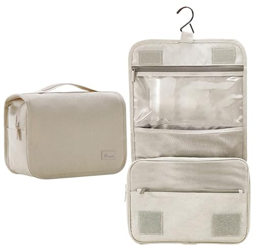 Groß Kulturbeutel Damen & Herren - Gross Kulturtasche Zum Aufhängen, Kosmetiktasche - Waschtasche für Frauen & Mädchen-Beige