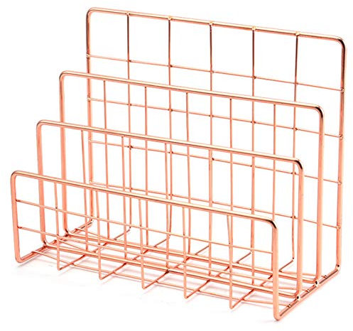 Simpls Office Desk Shelf Rose Gold Metal Book Shelf with Three-Layer Desktop Magazine