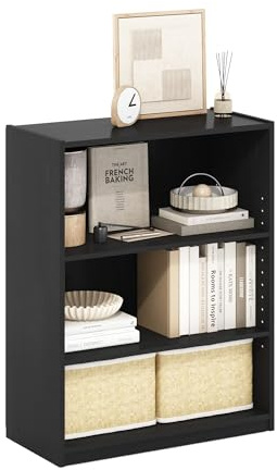 Furinno GEHRY 3-Tier Bookcase, Bookshelf with Adjustable Shelves, Blackwood