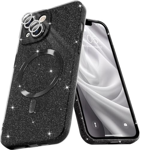 Micoden for iPhone 15 Plus Case [Compatible with Magsafe] Magnetic Phone Case Glitter Bling Sparkle Women Girl Shockproof with Camera Protector for iPhone 15 Plus,Black