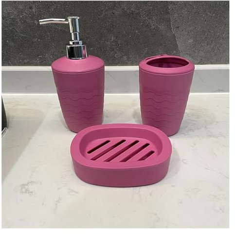 LYHYDMA Set Accessoires Salle de Bain 3 pièces/Ensemble Distributeur de Savon Porte-Brosse à Dents boîte à Savon Costume de Salle de Bain Accessoires de Salle de Bain(Rose Red)
