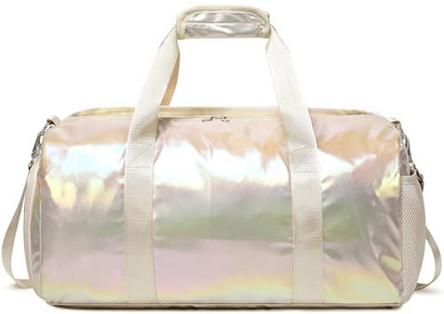 Laser Sporttasche Kinder Mädchen Teenager Reisetaschen Weekender Schulsporttasche Mädchen 25L Kindertaschen für Sports Reisen Gym,Beige