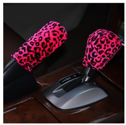 CGEAMDY Plüsch Auto Auto Handbremse Abdeckung, Hülse Schalthebel Schaltknauf Abdeckung Set, Hülse Schalthebel Abdeckung Set, Universal Handbremse Getriebe Abdeckungs Plüsch Winter Anti Rutsch(Rosa)