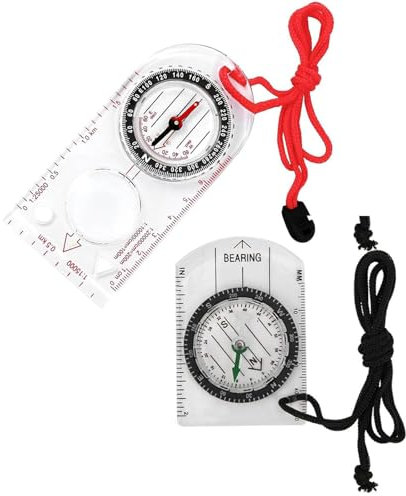 Kompass, Kompass-Navigation, mit verstellbarem Umhängeband, Wanderausrüstung, multifunktional, wasserdicht, Navigationskompass, Kartenlineal, Lupe, für Outdoor-Aktivitäten (schwarz + rot), 2 Stück