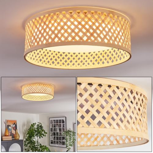 HOFSTEIN LED Deckenleuchte Barroco, Deckenlampe aus Metall/Bambus/Kunststoff in Naturfarben/Weiß, Leuchte im modernen Boho-Design, 16 Watt, 2000 Lumen, Esszimmer, Wohnzimmer, Schlafzimmer, Küche