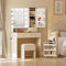 Dressing Table with Mirror and Stool, Beige Vanity Table with LED Lights, Jewelry Hook & Ring Organiser, Charging Socket, 3-Tier Storage Trolley, Makeup Desk with 2 Drawers & Shelves for Bedroom