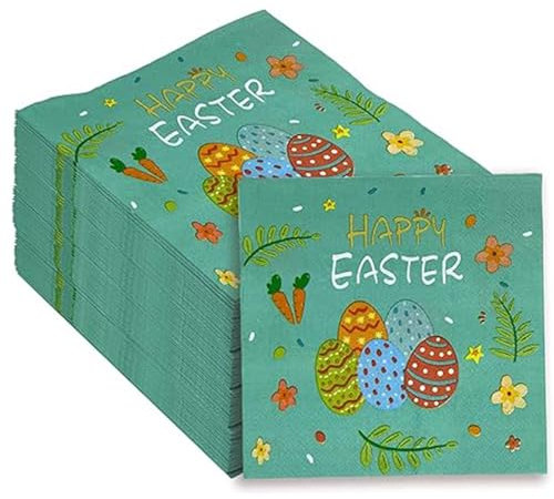 Niwieoi Lot de 20 serviettes de Pâques en papier jetables, couleurs pastel, 33 x 33 cm, multi-plis, motifs œufs de Pâques