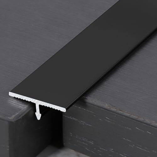 3 Pièces Jonction Plan de Travail, Baguette Sol Stratifié, Bande de Transition le Sol, Barre en T Aluminium, Barre de Seuil Aluminium pour Profile de Finition Carrelage, Joints de Sol(Black,Width 12MM