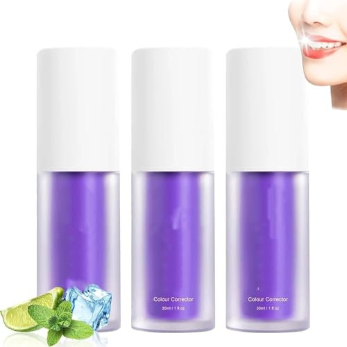 QPHRYBMW Pasta de Dientes blanqueadora Morada, Pasta de Dientes Morada correctora de Color, Pasta de Dientes blanqueadora Que Mejora el Poder, Limpieza de Manchas de Dientes y Olor bucal