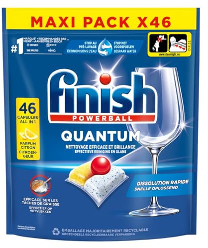 Finish Quantum Pastilles Lave-Vaisselle All in One- Parfum Citron - 46 Tablettes Lave-Vaisselle