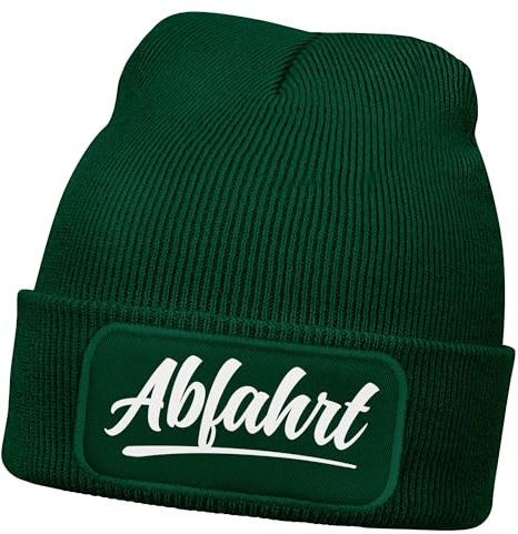 MoonWorks® Damen Beanie Patch Skifahren Strickmütze mit Spruch Team Après Ski Aufdruck Lustig Damenmütze
