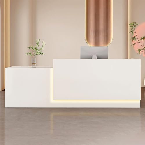 GUAWJRZDP Moderner Empfangstheke, Empfangstresen, Thekentisch, Büro-Messetheke, Kassentheke Mit Abschließbarer Schublade, Rechts Hoch(Wit,140cm/55.1in)