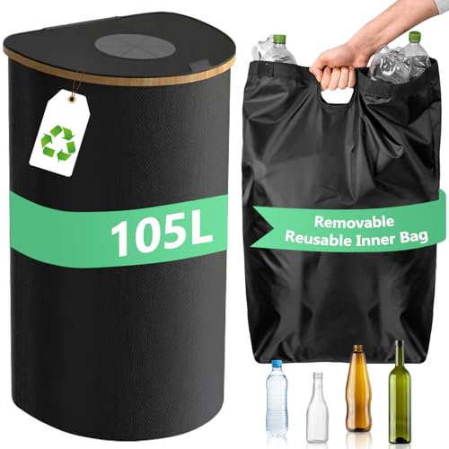 Vautvis Pfandflaschen Sammelbehälter, Pfandbehälter 105L, Pfandflaschen Behälter, Flaschensammler Leergut & Altglas Aufbewahrung, Groß Pfandflaschen Aufbewahrung, Mülleimer mit Deckel für Küche
