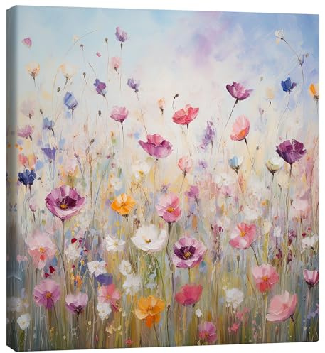 Posterlounge Fröhliche Wiese Leinwandbild | 70 x 70 cm von Gina Kelly Bunt Wandbilder Wanddeko
