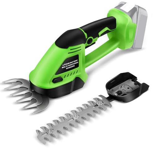 HEBERUCK 2-in-1 Akku-Grasschere und Strauchschere – Gartenschere mit 2 Wechselmessern – Hand-Heckenschere für Rasen, Sträucher, Hecken, Gartenpflege (ohne Akku)