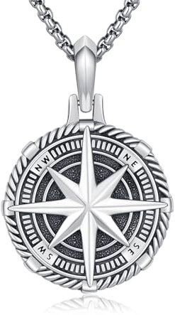 OHAYOO Kompass Kette Herren Damen | 925 Sterling Silber Anhänger mit Edelstahlkette | Kompass & Anker Motiv (23x23mm), 50cm + 5cm Verlängerung | Piraten Kette, Fluch der Karibik, Kettenanhänger Herren