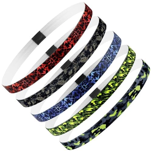 Blooms 5 Pezzi Fascia Sportiva Capelli Antiscivolo, Fasce per Capelli Uomo e Donna Fascia Elastico Capelli Sottile Antiscivolo Fascette Capelli per Sport Basket Calcio Yoga Fare Jogging Bicicletta