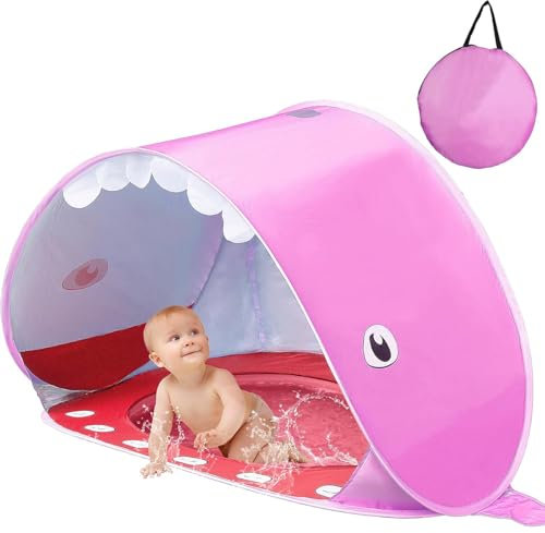 Tente de plage pour bébé avec piscine, rose, protection UV et protection contre le vent pour fille
