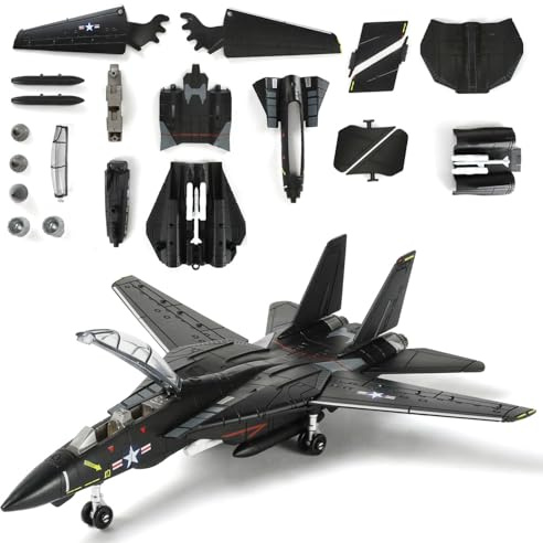SEBUNAS F-14 Tomcat, kit di montaggio rapido in scala 1:72 (nero), aereo militare F14 in plastica, modello di aereo di montaggio con supporto, regalo per adulti (36 pezzi)