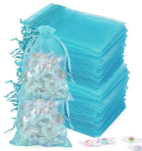 JOOTUEPO 100 Stück Organzasäckchen, 7x9 CM Weihnachten Organzasäckchen, Geschenkbeutel Organza Mit Schnur, Schmuckbeutel, für Hochzeit, Geburtstag, Weihnachten