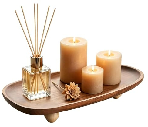 Wooden Decorative Tray, Handmade Wood Serving Platter Raised for Display, Cosmetics Tray Jewelry Storage for Fruit, Dessert, Candle, Jewelry and Soap (30x12.6x5cm)