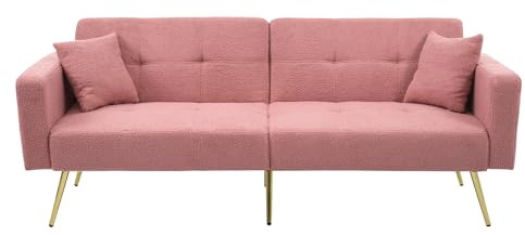 OPODEE Schlafsofa mit Bettfunktion 175 X 64 X 72 cm in Rosa mit verstellbarem Winkel und goldenen Beinen für Wohnzimmer und Schlafzimmer