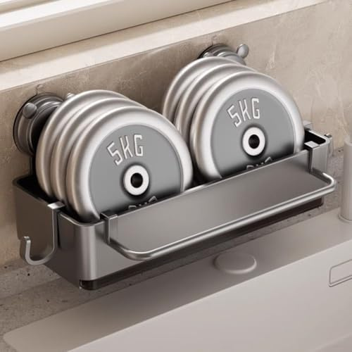 Suction cup drain basket kitchen organizer with multifunctional rack, perfect for organized storage of cleaning tools and seasoning containers (Gray)