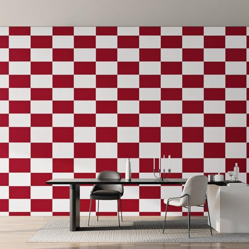 Generisch Fototapete Rot Weiß Kariert Tapete 150 x 105 cm, Tapete Moderne Geometrie Vliestapete Wallpaper Wandtapete für Wohnzimmer Schlafzimmer Sanierung Wandbilder Wanddeko D&O172