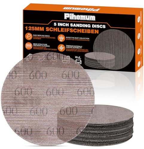 pihemum 50 Pcs 125mm Mesh Sanding Discs 600 Grit Hook and Loop Net Sandpaper for Orbital Sander