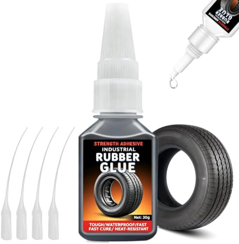 Rubber Glue – Extra Strong Waterproof Black Neoprene Contact Adhesive 30g with 4 Precision Applicator Tips – Fast Dry Flexible Bond for Tyre Sidewall Puncture Repair,Shoe Sole,Rubber Goods