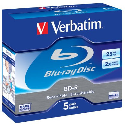 Verbatim 43688 BD-R 2x 25GB Blu-ray 5 pack Jewel Cased