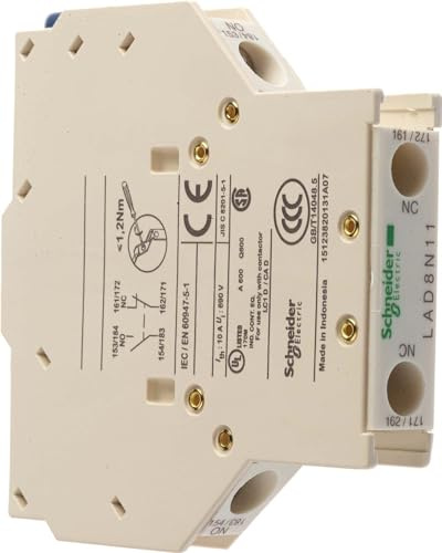 Schneider Electric, Auxiliary contact block, TeSys D, 1NO + 1NC, side mounting, screw clamp terminals, LAD8N11