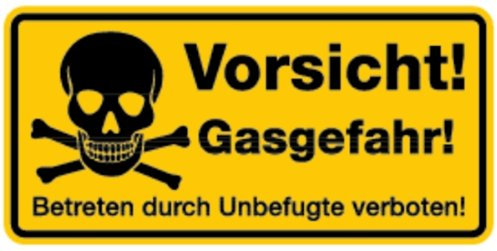 Schild Alu Vorsicht! Gasgefahr! Betreten durch Unbefugte verboten! 170x350mm