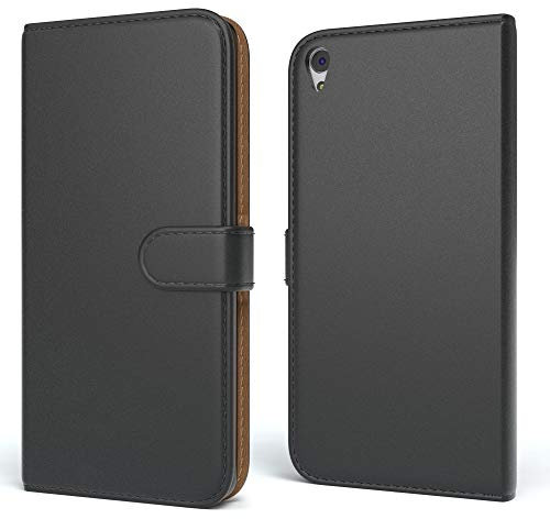 EAZY CASE Tasche für Sony Xperia XA Schutzhülle mit Standfunktion Klapphülle im Bookstyle, Handytasche Handyhülle Flip Cover mit Magnetverschluss und Kartenfach, Kunstleder, Schwarz
