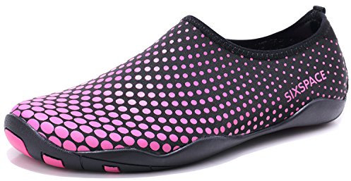 Sixspace Damen Badeschuhe Wasserschuhe Strandschuhe Wasserdicht Schnell Trocknend Slip On Breathable Aquaschuhe Schwimmschuhe Surfschuhe,Rose Rot 43 EU