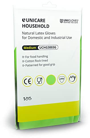 Unigloves Unicare Household Power-Free Reusable Household Latex Gloves, 1 Pair, Green, Medium (UCHG3003G)