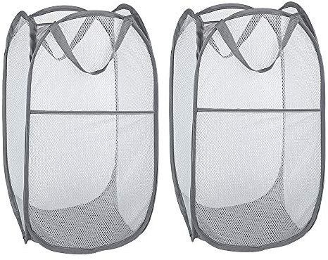 WD&CD Faltbarer Wäschekorb Grau 35 * 35 * 61 cm(2-Stück), Wäscherei Storage Basket Schmutziger Korb Ablagekorb Eimer Runde Lagerung kompatibel für Home Organizer Kinderzimmer