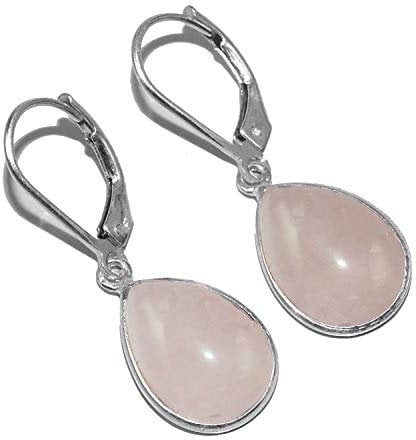 Silver Palace 925 Sterling Silver Natural Rose Quartz Drop Dangle Earrings for Women