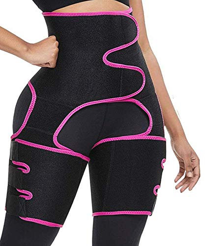 Ruri's Taillentrainer für Frauen, 3-in-1 Oberschenkel-Trimmer-Gürtel mit Po-Lifter, schlankmachender Körperformer, Schweißband, Rosa