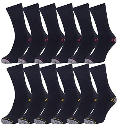 Iron Mountain Workwear Men's Padded Heel Toe Comfortable Heavy Duty Work Socks, 12 Pair Pack, Black, One Size (6-11/EU 39-45)
