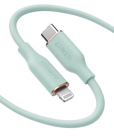 Anker cable iPhone USB C, PowerLine III Flow USB-C vers Lightning PD, compatible avec iPhone 13/13 Pro Max/12/11 Pro/X/XS/XR/8 Plus, AirPods Pro, 180 cm, certifié MFi, gel de silice (Vert menthe)