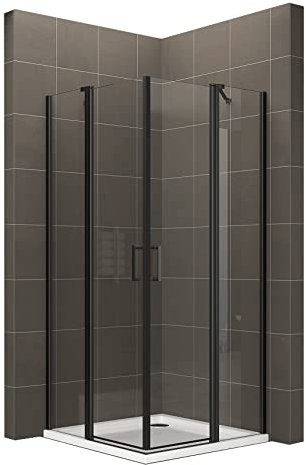 Moments of Glass Duschkabine LINDA mit Eckeinstieg 90x90 cm Höhe: 180cm, Eckduschkabine aus durchsichtigem 6mm NANO ESG Sicherheitsglas, schwarze Aluminiumprofile - DK71