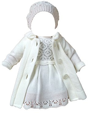 Six for Kids Taufkleid Mädchen Strickkleid mit Mantel und Mütze Strickset Taufset 80