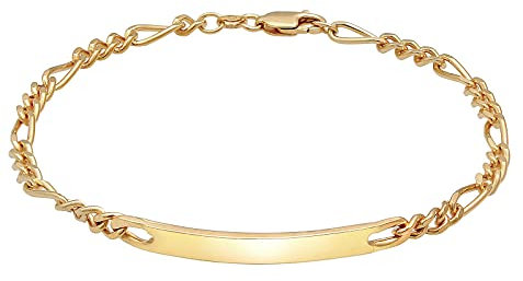 Kuzzoi Silber ID-Armband für Herren, Handgefertigtes Figaro Armband (4 mm) aus Massivem 925 Sterling Silber Vergoldet, Mit Gravur Platte, Goldenes Schildarmband für Männer, Länge 23 cm