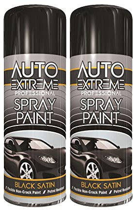 Classic Signature - 2 x Auto Extreme Black Satin Spray Paint 400ml Professional Quality, Perfect Finish for Cars, Bikes,Vans, Metal, Wood