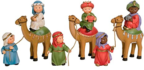 Acan Tradineur - Figuras Reyes Magos, Camellos y pajes Naïf para belén navideño 10 y 17 cm, marmolina, Figuras Decorativas Nacimiento, Pesebre, Navidad, decoración Tradicional