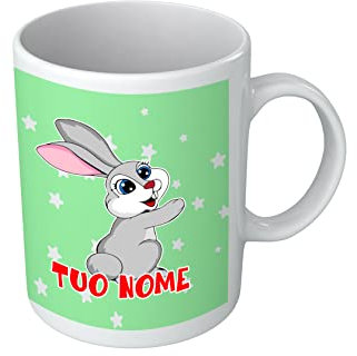 Bulabadoo Tazza Animali - Coniglio - Ceramica Divertente - [PERSONALIZZA NOME] - Da Personalizzare per Bimbo - Nome Personalizzato