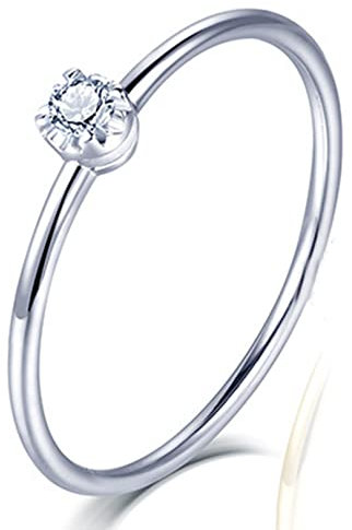 Diamant Ringe Für Damen |Hochzeit Ring Weißgold | Verlobungsringe | Klassischer Stil Diamant aus 18 Karat Weißgold Ring Silber Größe 52 (16.6)
