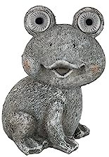 J-Line Frosch Figur Solar Deko, Solarfigur Garten in Grau, Gartenfigur Frosch Deko, Frosch Gartendeko für draußen wetterfest, Gartendekoration aus Polyresin, 22 cm hoch